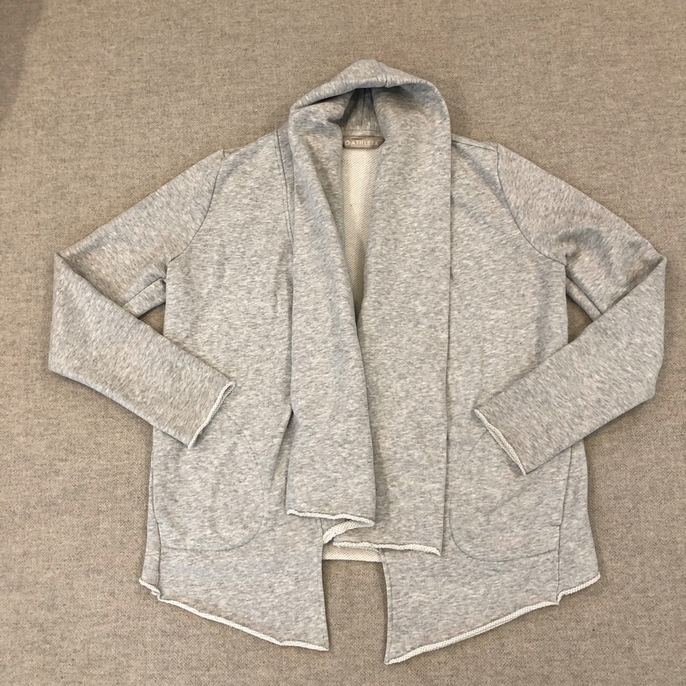 Athleta Open Cardigsn Sweatshirt Drape Collar Warerfall small Heather gray